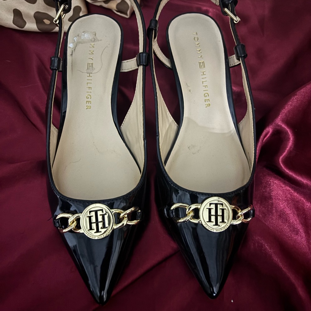 Tommy Hilfiger Black Patent Heels with Gold Accent